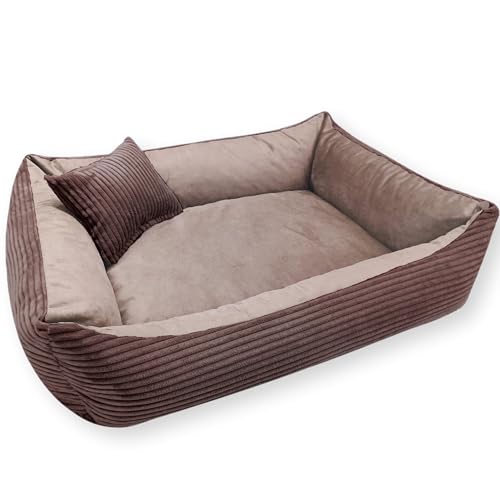 4L Textil Molly Kuscheliges Cord Hundebett Dunkelbraun Hundekorb mittelgroße Hunde Cord Hundekissen flauschig Hundekörbchen Cord Dunkelbraun (100x80 cm, Dunkelbraun) von 4L Textil