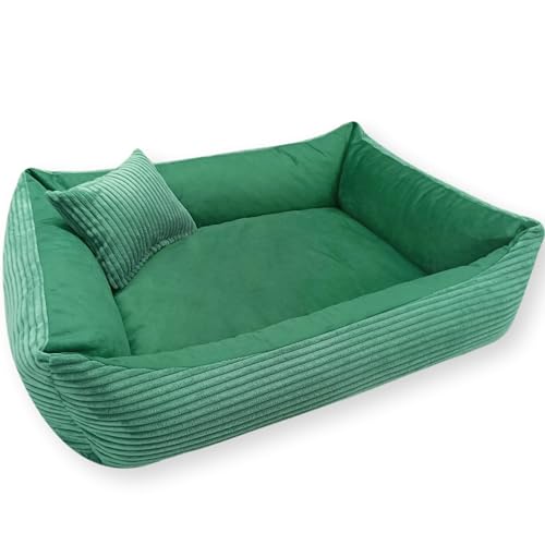 4L Textil Molly Kuscheliges Hundebett Bezug abnehmbar und waschbar Hundekorb mittelgroße Hunde Hundekissen flauschig Hundekörbchen Hundesofa (60x40 cm, Grün) von 4L Textil