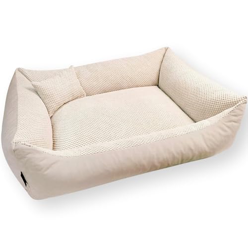 4L Textil Teo Kuscheliges Hundebett Bezug abnehmbar und waschbar Hundekorb mittelgroße Hunde Hundekissen flauschig Hundekörbchen Hundesofa(100x80 cm, Beige) von 4L Textil