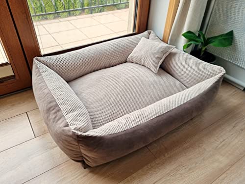 4L Textil OTTO Kuscheliges Hundebett kleine Hunde Beige Katzenbett flauschig Katzenkörbchen Katzensofa Katzenkorb waschbar Hundekorb für Welpen (60x40 cm, Dots 04) von 4L Textil