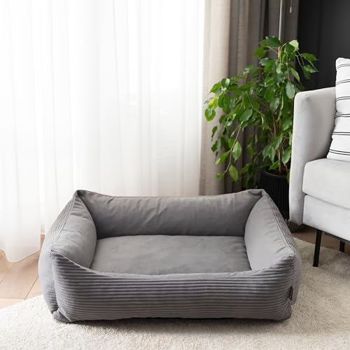 4L Textil Molly Boho Hundebett aus Cord Hundekorb große Hunde Hundekissen flauschig Hundekörbchen Hundesofa (100x80 cm, Grau) 4L Textil Molly Boho Hundebett aus Cord Hundekorb große Hunde Hundekissen flauschig Hundekörbchen Hundesofa (100x80 cm, Grau) von 4L Textil