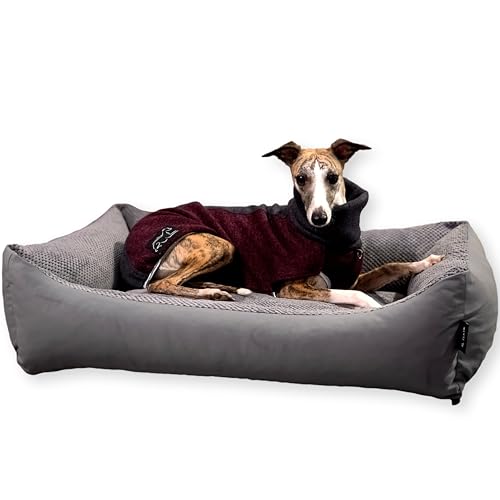 4L Textil Hundebett große Hunde Grau Hundebett abwaschbar Hundekorb große Hunde Hundekissen XL Hundekörbchen flauschig Hundesofa (120x100 cm, Dots 03) von 4L Textil