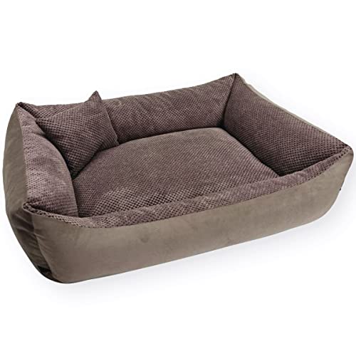 4L Textil Teo Kuscheliges Hundebett Bezug abnehmbar und waschbar Hundekorb mittelgroße Hunde Hundekissen flauschig Hundekörbchen Hundesofa (80x60 cm, Braun) von 4L Textil
