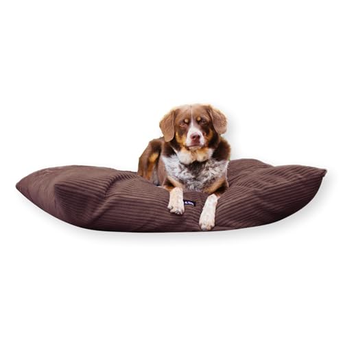 4L Textil ZOE Hundekissen Cord Hundebett Cord Grosse Hunde Hundekissen waschbar mit Bezug Hundekissen Grosse Hunde (100x80 cm, Braun(Stripes)) von 4L Textil