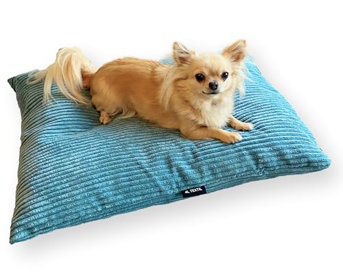 4L Textil ZOE Hundekissen flauschig Cord Hundebett Grosse Hunde mit Bezug und Reißverschluss kuscheliges Hundekissen waschbar (100x80 cm, Petrol(Stripes)) von 4L Textil