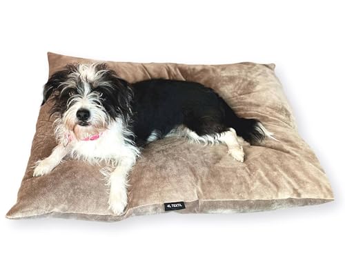 4L Textil ZOE Hundekissen Waschbar Mit Bezug und Reißverschluss für Große Hunde - Hundematte Liegekissen Waschbares Hundebett (80x60 cm, Mokka(Samt-imitat)) von 4L Textil