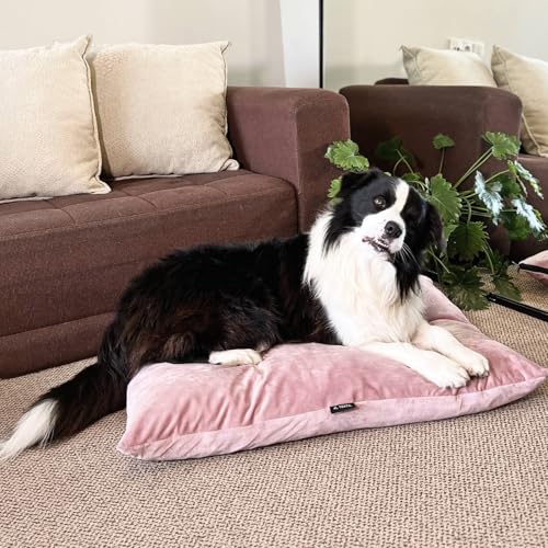4L Textil ZOE Hundekissen Waschbar Mit Bezug und Reißverschluss für Große Hunde - Hundematte Liegekissen Waschbares Hundebett (80x60 cm, Pastellrosa(Samt-imitat)) von 4L Textil