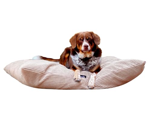 4L Textil ZOE Hundekissen flauschig Cord Hundebett Grosse Hunde mit Bezug und Reißverschluss kuscheliges Hundekissen waschbar (100x80 cm, Latte(Stripes)) von 4L Textil