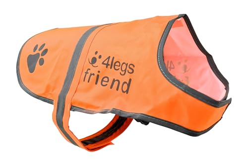 4LegsFriend Hunde Sicherheitsweste (5 Größen, M) - Hohe Sichtbarkeit für Outdoor Aktivitäten Tag und Nacht, Hält den Hund Sichtbar, Sicher vor Autos & Jagtunfällen | Blaze Orange von 4LegsFriend