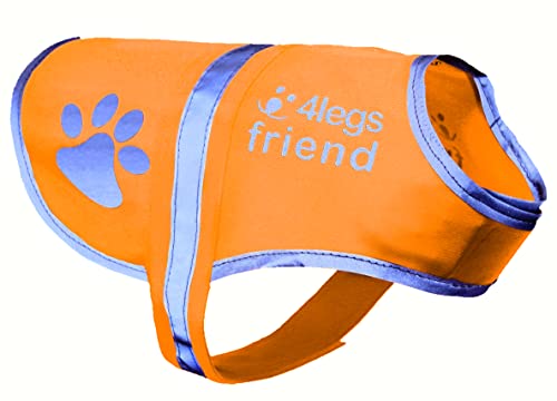 4LegsFriend Hunde Sicherheitsweste (5 Größen, M) - Hohe Sichtbarkeit für Outdoor Aktivitäten Tag und Nacht, Hält den Hund Sichtbar, Sicher vor Autos & Jagtunfällen | Blaze Orange von 4LegsFriend