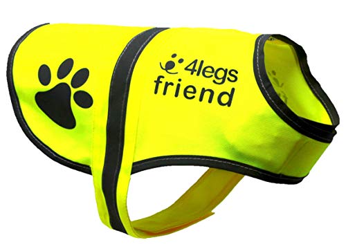 4LegsFriend Sicherheitsweste für Hunde, gelb, reflektierend, mit Loch für die Leine, halten Sie Ihren Hund sichtbar, sicher vor Autos und Jagdunfällen von 4LegsFriend