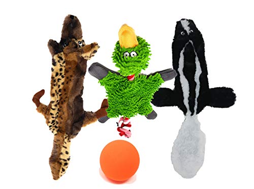 Hundespielzeug-Set aus 3 Plüschtieren, ohne Füllung, 61 cm, Skunk Wolf und Ente, quietschendes Spielzeug mit Knisterkörper und Seil zum Ziehen Gummigall für Aggressive Kauer von 4LegsFriend