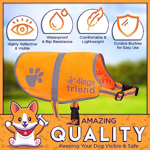 Orange Dog Safety Reflective Lightweight Vest with Leash Hole 5 Sizes - Snap Lock Buckle Straps, High Visibility for Outdoor Activity Day and Night, Keep Your Dog Safe from Cars & Hunting Accidents von 4LegsFriend