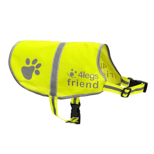 Yellow Dog Safety Reflective Lightweight Vest with Leash Hole 5 Sizes - Snap Lock Buckle Straps, High Visibility for Outdoor Activity Day and Night, Keep Your Dog Safe from Cars & Hunting Accidents von 4LegsFriend