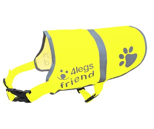 Yellow Dog Safety Reflective Lightweight Vest with Leash Hole 5 Sizes - Snap Lock Buckle Straps, High Visibility for Outdoor Activity Day and Night, Keep Your Dog Safe from Cars & Hunting Accidents von 4LegsFriend