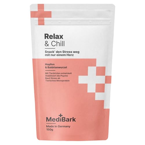 4barks MediBark Relax & Chill | Beruhigungsmittel als Leckerli | 100% natürlicher Anti-Stress Snack | Gluten- & Zuckerfrei | Hundeleckerlie gegen Stress & Angst | Mit Baldrian & Passionsblume | 150g 4barks MediBark Relax & Chill | Beruhigungsmittel als Leckerli | 100% natürlicher Anti-Stress Snack | Gluten- & Zuckerfrei | Hundeleckerlie gegen Stress & Angst | Mit Baldrian & Passionsblume | 150g von 4barks