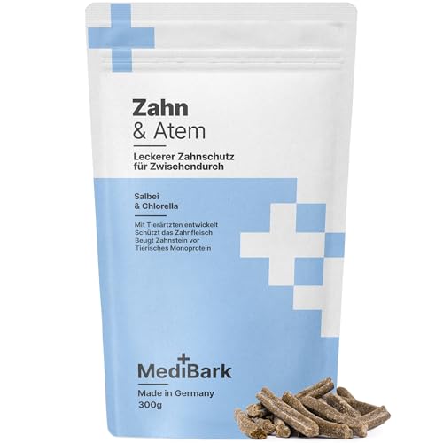 MediBark Zahn & Atem - Hundeleckerli mit Salbei & Chlorella - 100% natürliche Zahnfplege - Kausnack für gesundes Zahnfleich - Glutenfrei & Zuckerfrei - Leckerlis gegen Zahnstein & Plaque - 300g MediBark Zahn & Atem - Hundeleckerli mit Salbei & Chlorella - 100% natürliche Zahnfplege - Kausnack für gesundes Zahnfleich - Glutenfrei & Zuckerfrei - Leckerlis gegen Zahnstein & Plaque - 300g von 4barks