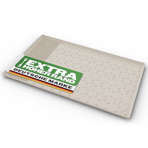 4IERHERZ Hundenapf Matte - Wasserdicht & rutschfest - Futtermatte für Hunde mit extra hohem Rand - Suchmatte - Vielseitig einsetzbar - rutschfeste Silikon Hundenapf Unterlage (grau, groß) von 4ierHerz