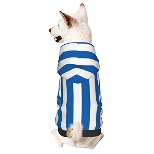 Hund Hoodie, Blaue Weiße Streifen Hoodie Warme Zweibein-Kleidung Atmungsaktiver Hunde Kapuzenpulli Für Welpen Mittelgroße Hunde Katze L von 550