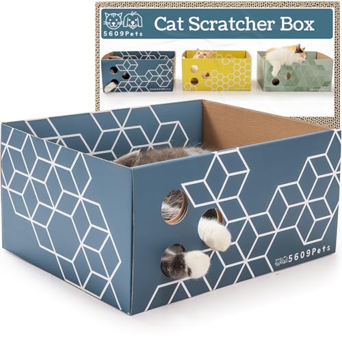 5609PETS Katzenkratzbox aus Karton mit nachfüllbarer doppelseitiger Kratzunterlage für Indoor-Katzen von 5609PETS