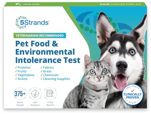 Tier-Test, 5 Stränge, 200 Lebensmittelzutaten & 100 Umweltprodukte, getestet für Katzen und Hunde, Allergieempfindlichkeit & Intoleranz zu Hause, Test-Set für Haaranalyse (Haustier) von 5Strands