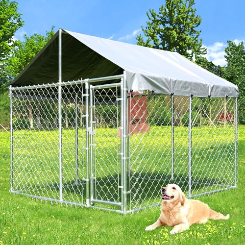 Große Outdoor-Hundehütte mit Dach, strapazierfähig, für den Außenbereich, mit verzinktem Kettenglied, abschließbare Tür, wasserdichte Abdeckung, für kleine und große Hunde, 3 m x 3 m x 18 cm von 797Audio