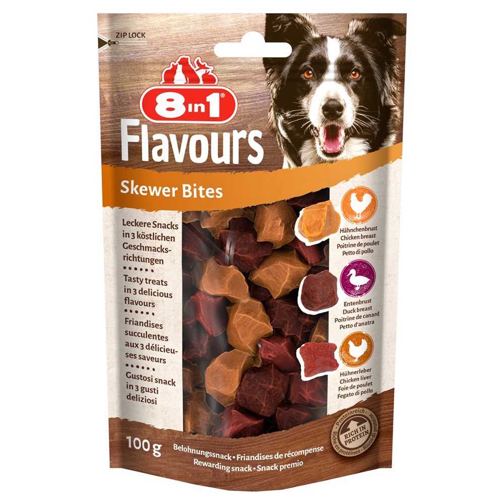 2 + 1 gratis! 3 x 8in1 Flavours Belohnungssnack - 3 x 100 g Skewer Bites von 8in1
