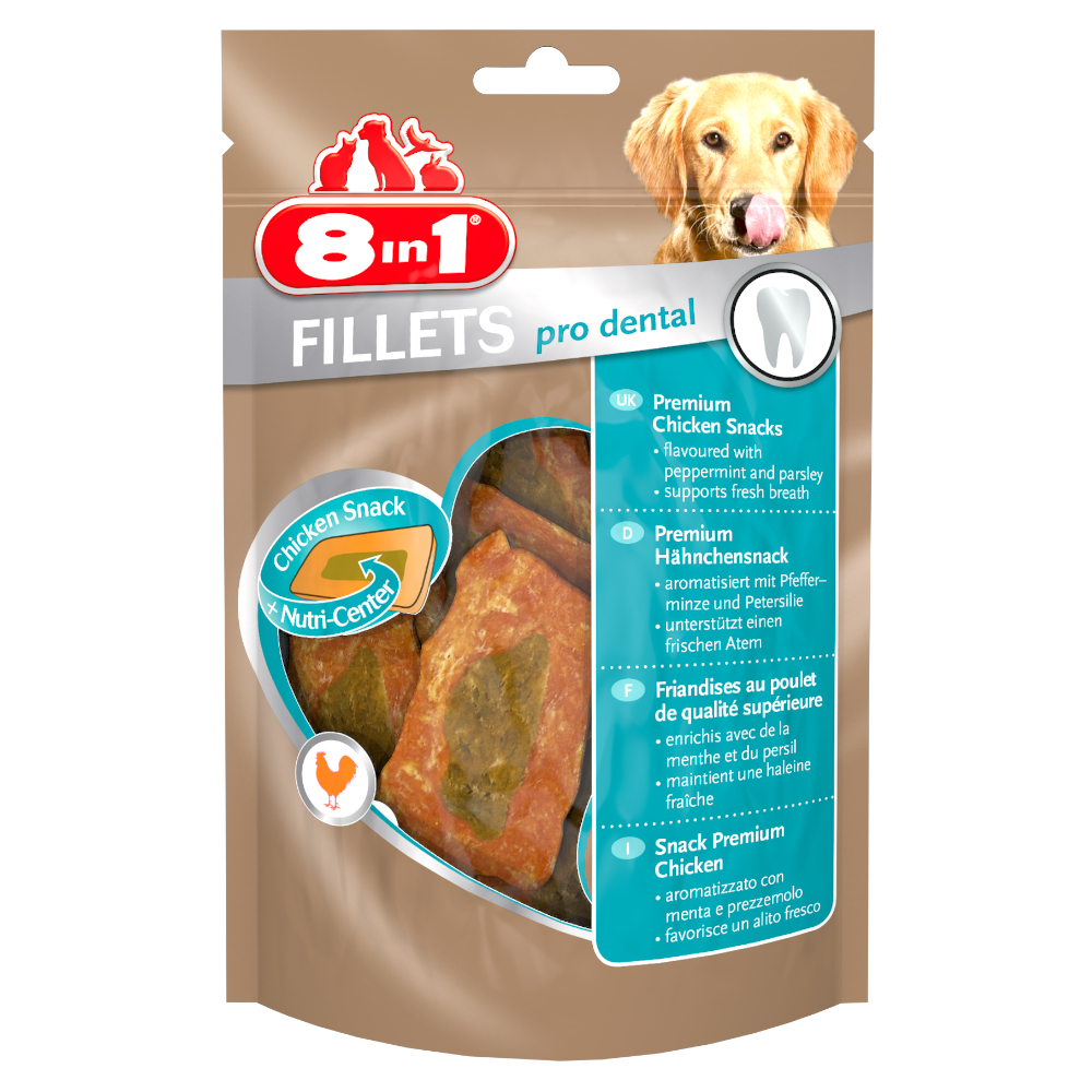 3 + 1 gratis! 4 x 80 g 8in1 Fillets Pro Snacks - Dental 3 + 1 gratis! 4 x 80 g 8in1 Fillets Pro Snacks - Dental von 8in1