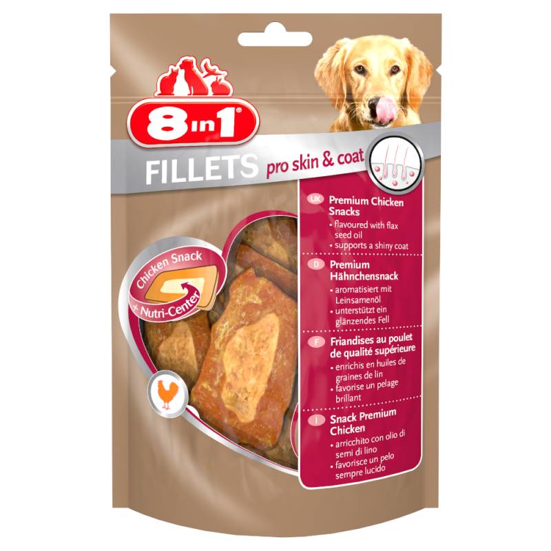 3 + 1 gratis! 4 x 80 g 8in1 Fillets Pro Snacks - Skin & Coat von 8in1