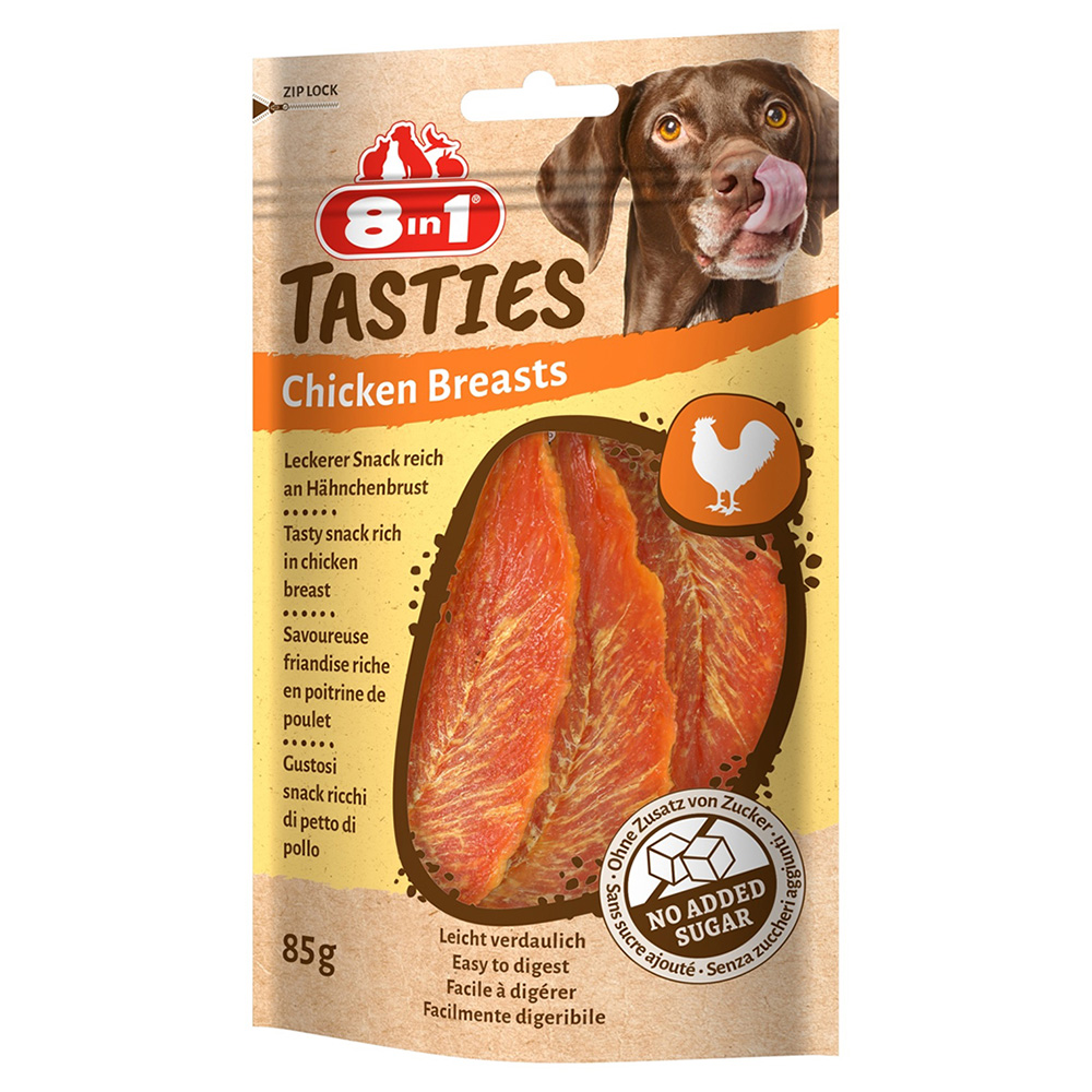 3 + 1 gratis! 4 x 85 g 8in1 Tasties Hundesnacks - Hühnerbrust 3 + 1 gratis! 4 x 85 g 8in1 Tasties Hundesnacks - Hühnerbrust von 8in1