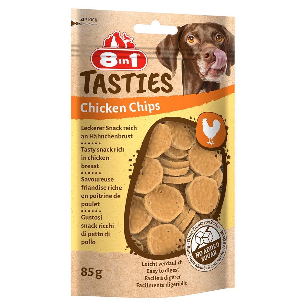 3 + 1 gratis! 4 x 85 g 8in1 Tasties Hundesnacks - Hühnerchips 3 + 1 gratis! 4 x 85 g 8in1 Tasties Hundesnacks - Hühnerchips von 8in1