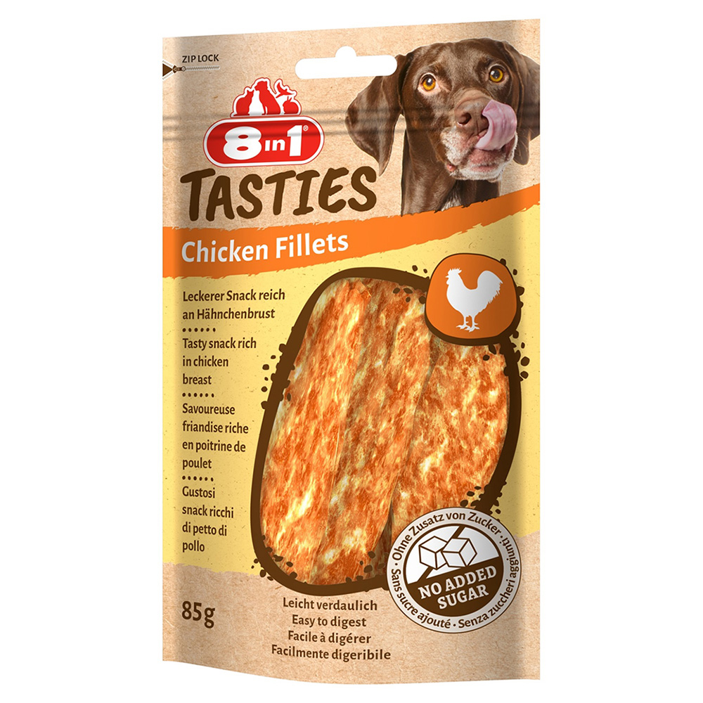 3 + 1 gratis! 4 x 85 g 8in1 Tasties Hundesnacks - Hühnerfilets 3 + 1 gratis! 4 x 85 g 8in1 Tasties Hundesnacks - Hühnerfilets von 8in1