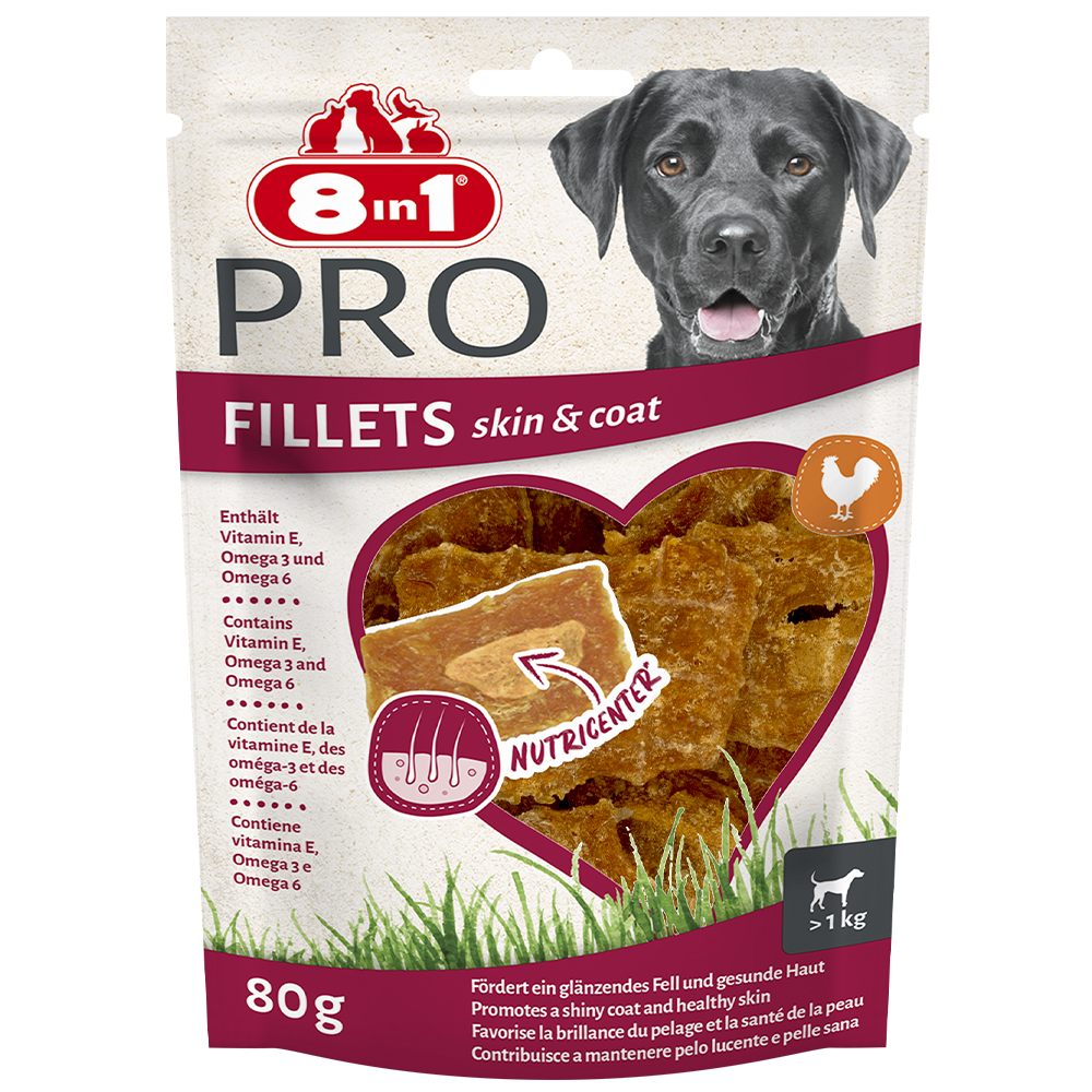 3 + 1 gratis! 4 x 8in1 Fillets Pro Snacks - 4 x 80 g Skin & Coat 3 + 1 gratis! 4 x 8in1 Fillets Pro Snacks - 4 x 80 g Skin & Coat von 8in1
