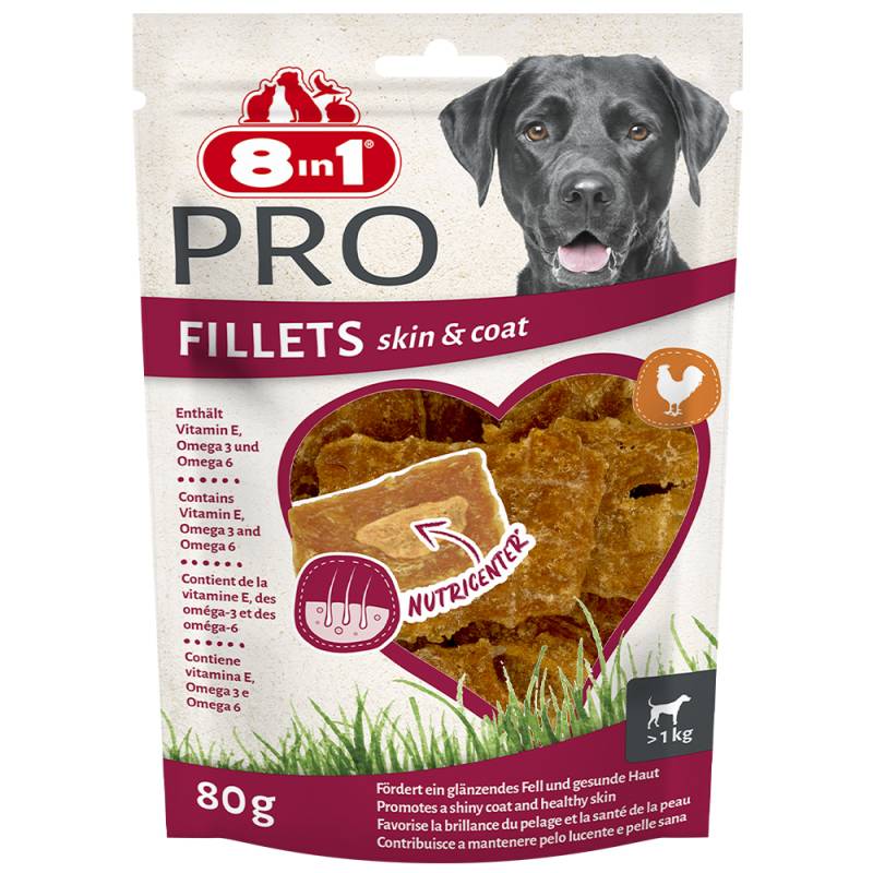 3 + 1 gratis! 4 x 8in1 Fillets Pro Snacks - 4 x 80 g Skin & Coat 3 + 1 gratis! 4 x 8in1 Fillets Pro Snacks - 4 x 80 g Skin & Coat von 8in1