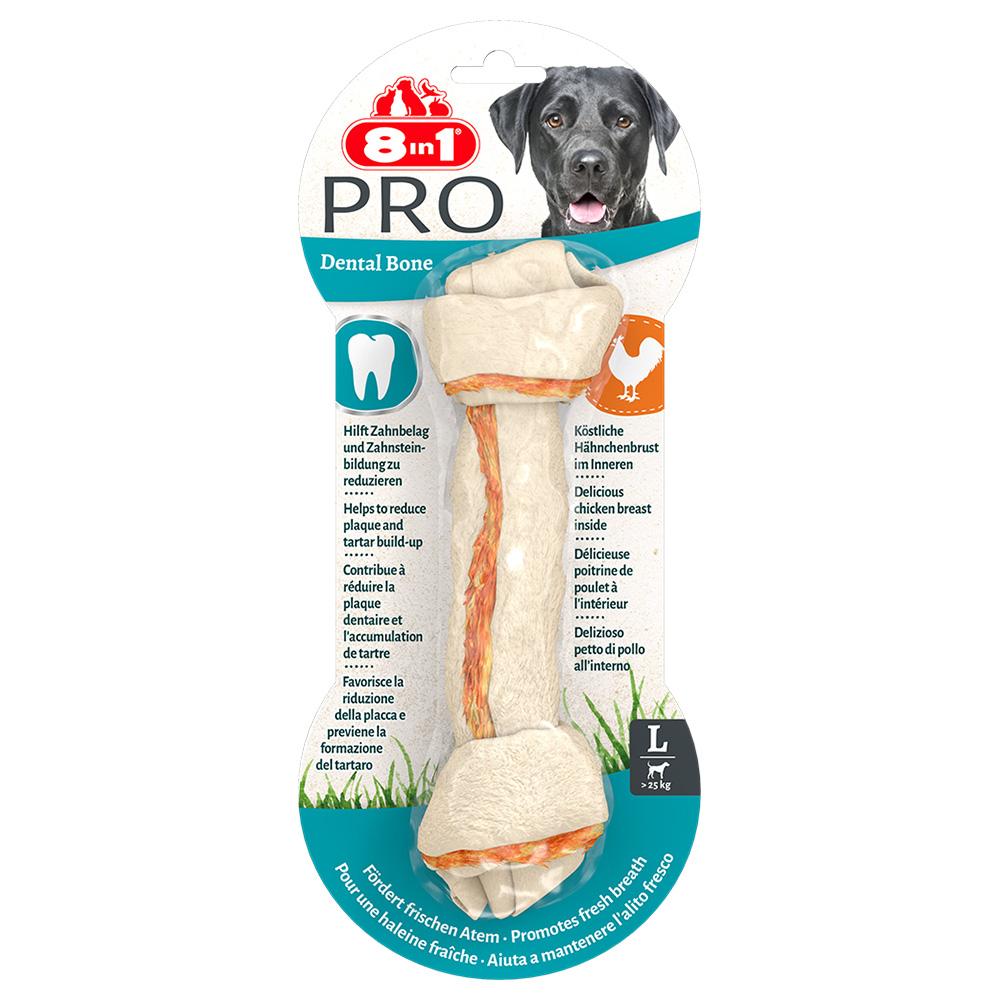 3 + 1 gratis! 4 x 8in1 Pro Dental Huhn - 4 Stück, 4 x 100 g Kauknochen (Größe L) von 8in1