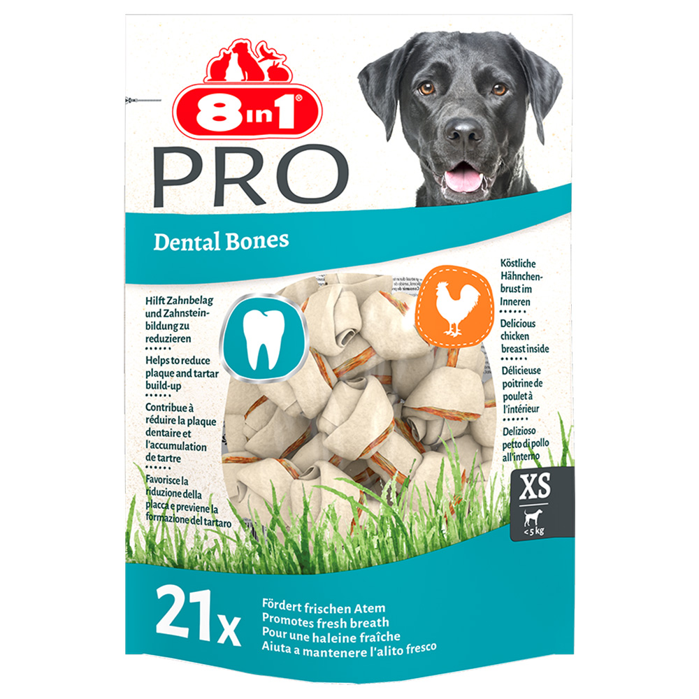 3 + 1 gratis! 4 x 8in1 Pro Dental Huhn - 4 x 21 Stück, 4 x 252 g Kauknochen (Größe XS) von 8in1