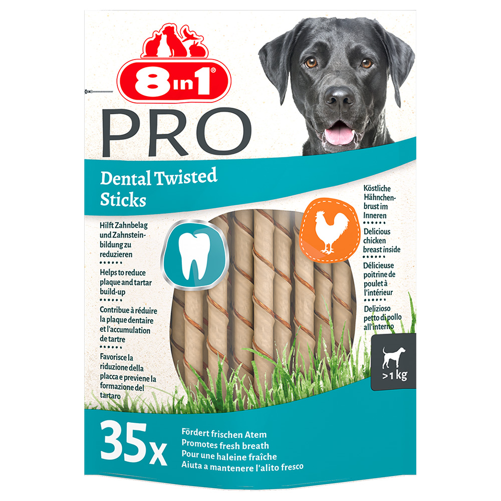 3 + 1 gratis! 4 x 8in1 Pro Dental Huhn - 4 x 35 Stück, 4 x 190 g Sticks 3 + 1 gratis! 4 x 8in1 Pro Dental Huhn - 4 x 35 Stück, 4 x 190 g Sticks von 8in1