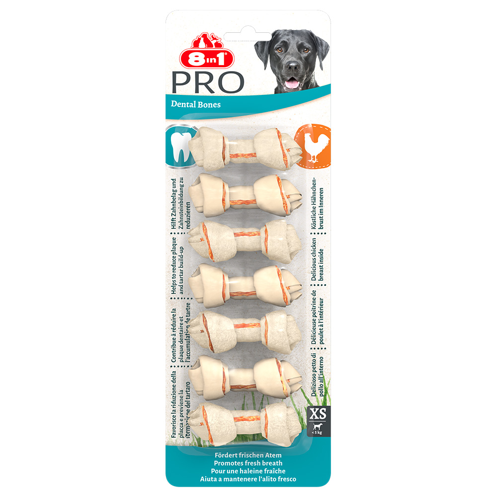 3 + 1 gratis! 4 x 8in1 Pro Dental Huhn - 4 x 7 Stück Kauknochen (Größe XS) von 8in1