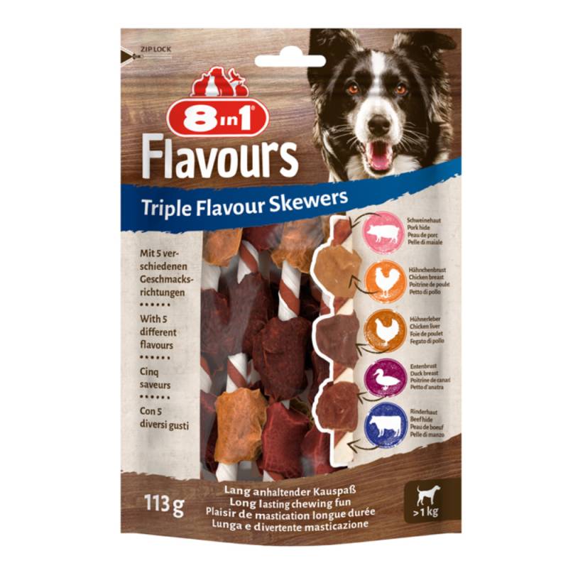 3 + 1 gratis! 4 x 8in1 Triple Flavour - 4 x 113 g (24 Stück) Skewers von 8in1