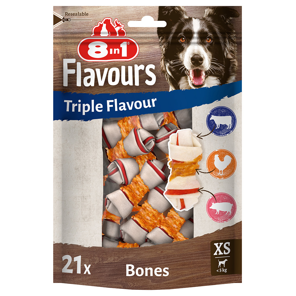 3 + 1 gratis! 4 x 8in1 Triple Flavour - 4 x 21 Stück Kauknochen XS 3 + 1 gratis! 4 x 8in1 Triple Flavour - 4 x 21 Stück Kauknochen XS von 8in1
