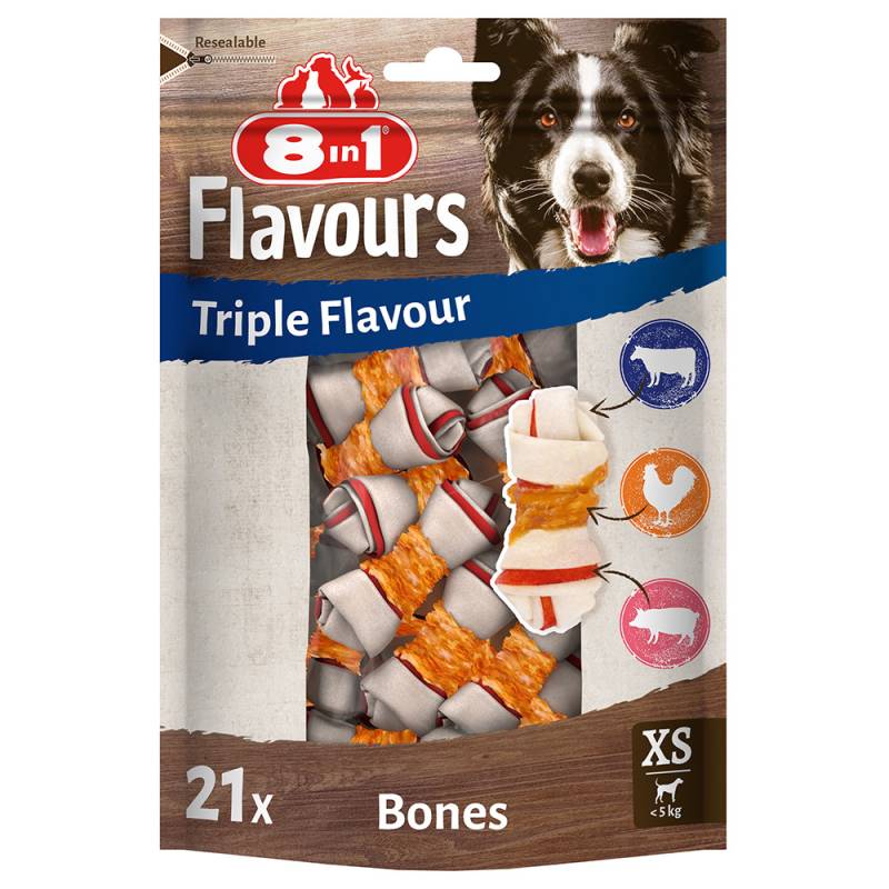3 + 1 gratis! 4 x 8in1 Triple Flavour - 4 x 21 Stück Kauknochen XS von 8in1