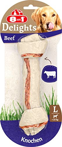 8in1 Delights Beef Knochen L - gesunder Kauknochen für sensible große Hunde, hochwertiges Rindfleisch eingewickelt in Rinderhaut, 1 Stück von 8in1