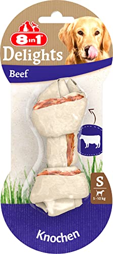 8in1 Delights Beef Knochen S - gesunder Kauknochen für sensible kleine Hunde, hochwertiges Rindfleisch eingewickelt in Rinderhaut, 1 Stück von 8in1