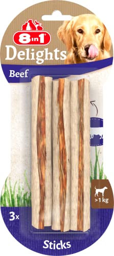 8in1 Delights Beef Sticks - gesunde Kaustangen für sensible Hunde, hochwertiges Rindfleisch eingewickelt in Rinderhaut, 3 Stück von 8in1