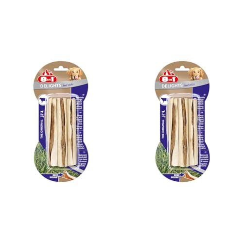 8in1 Delights Beef Sticks - gesunde Kaustangen für Sensible Hunde, hochwertiges Rindfleisch eingewickelt in Rinderhaut, 3 Stück (Packung mit 2) von 8in1
