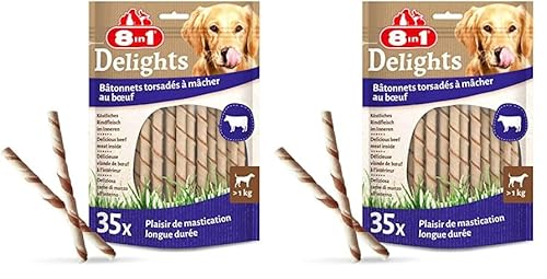 8in1 Delights Beef Twisted Sticks - gesunde Kaustangen für Sensible Hunde, hochwertiges Rindfleisch eingewickelt in Rinderhaut, 35 Stück (Packung mit 2) von 8in1