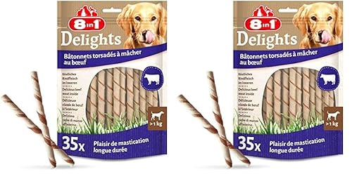 8in1 Delights Beef Twisted Sticks - gesunde Kaustangen für Sensible Hunde, hochwertiges Rindfleisch eingewickelt in Rinderhaut, 35 Stück (Packung mit 2) von 8in1