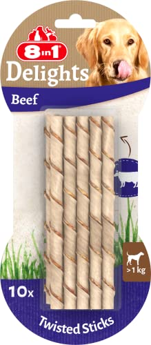 8in1 Delights Beef Twisted Sticks - gesunde Kaustangen für sensible Hunde, hochwertiges Rindfleisch eingewickelt in Rinderhaut, 10 Stück von 8in1