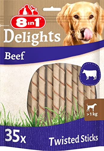 8in1 Delights Beef Twisted Sticks - gesunde Kaustangen für sensible Hunde, hochwertiges Rindfleisch eingewickelt in Rinderhaut, 35 Stück von 8in1