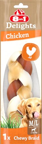 8in1 Delights Chewy Braids M/L - leckerer Kausnack für große Hunde, bissfeste Rinderhaut mit köstlichem Huhn, 80g Beutel (1 Stück) von 8in1